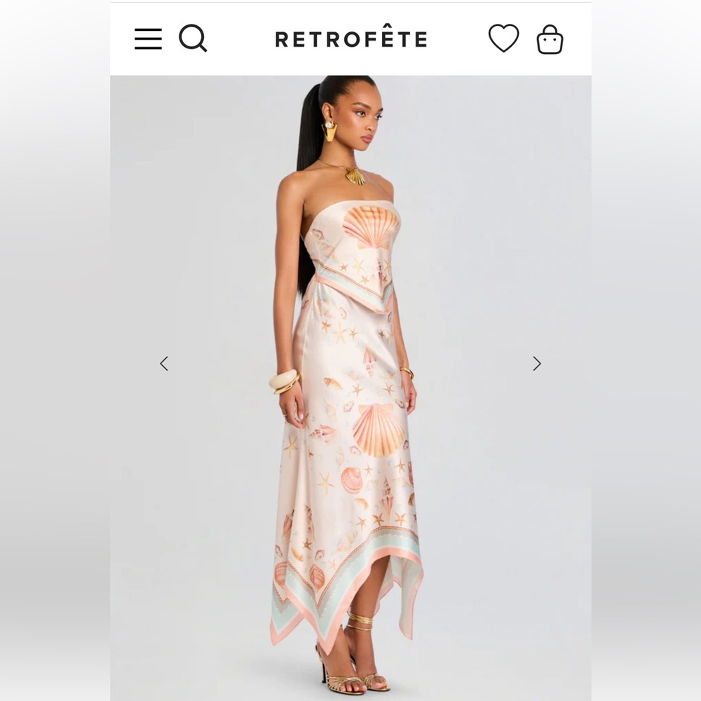 Retrofete Strapless Seashell Handkerchief Dress - Cream, Pink, Peach - Picture 3 of 5